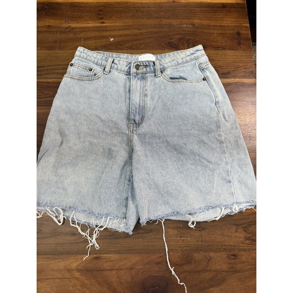 Meshki Boyfriend Shorts Womens Size 10 Raw Hem Denim Blue